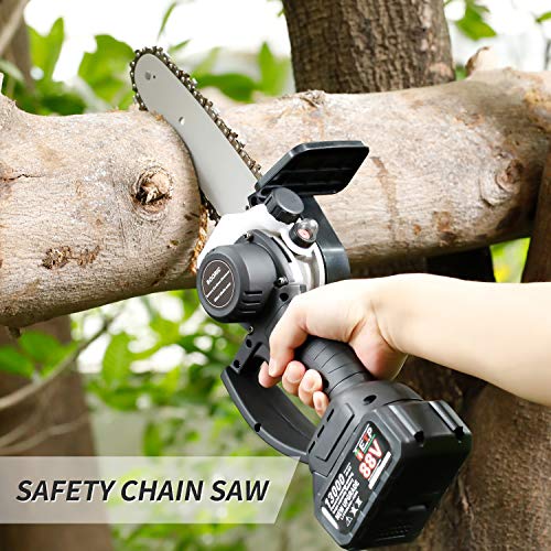 BOORIC 8 Inch Battery Cordless Chainsaw Brushless One-Hand Power Chain Saw 2 Battery and Charger (8 inch)