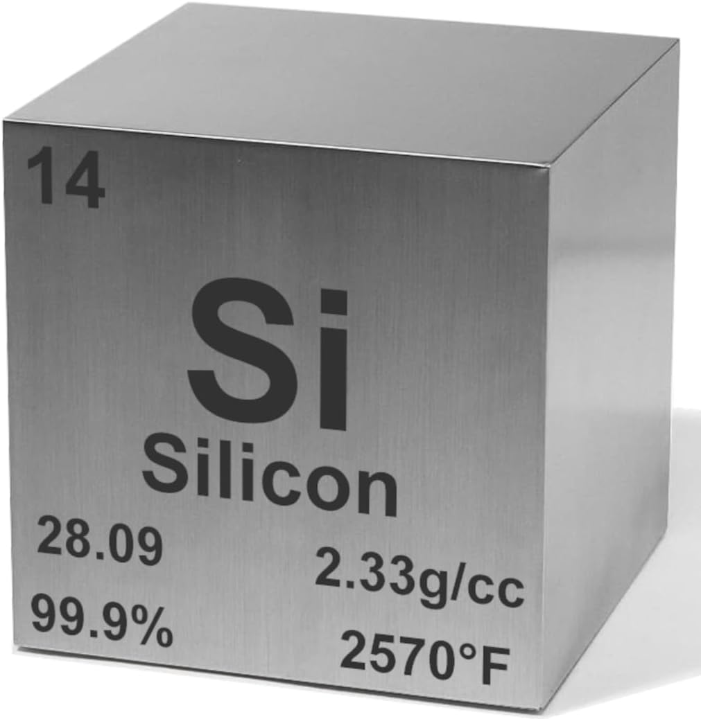 - Silicon 1" Metal Density Cube - 99.9% Pure Element for Chemistry - Periodic Table Design Educational Scientific Elemental Specimen