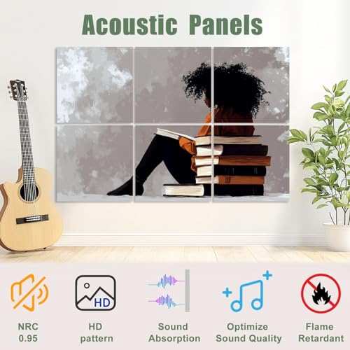 Paneles Acústicos Decorativos 6 Piezas, Absorbentes de Sonido con Diseño de Mujer Africana Leyendo, Autoadhesivos, 72"x48" miniatura 3