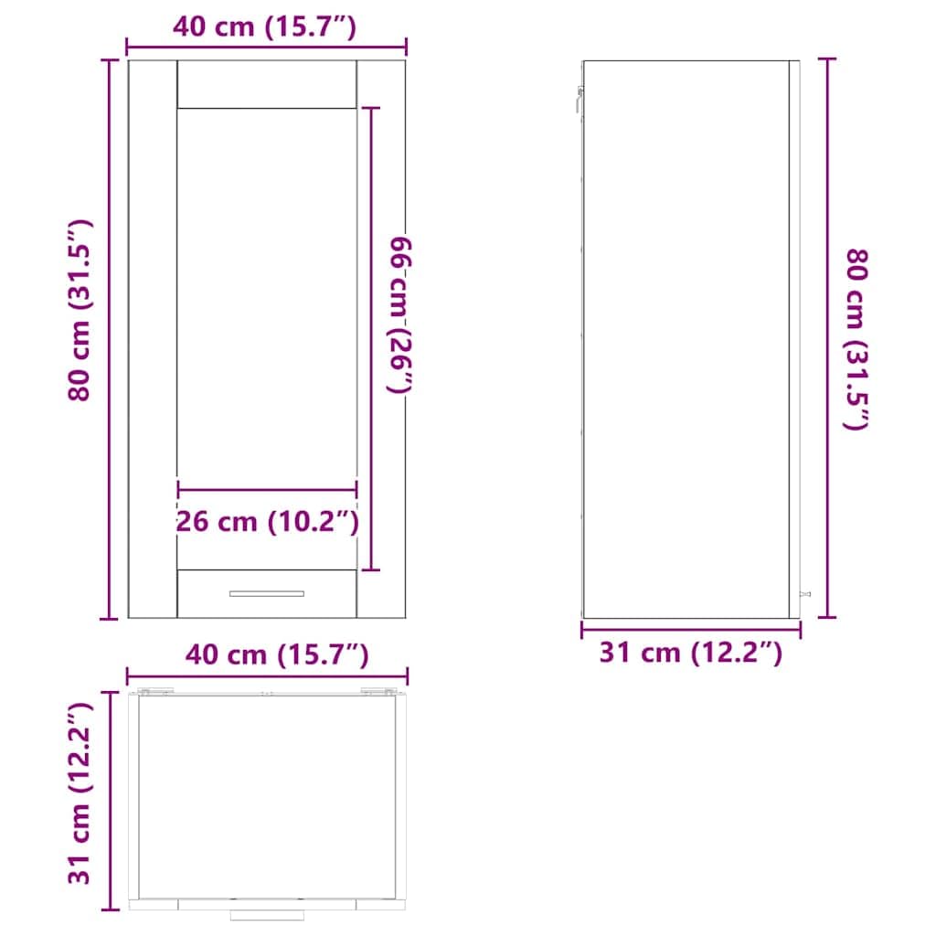 Hängeschrank Graues Sonoma Holzwerkstoff 40 x 31 x 80 cm mit Tür, Stauraum für Küche, Esszimmer, Vorratsschrank, Organizer für Geschirr und Arbeitsplatte
