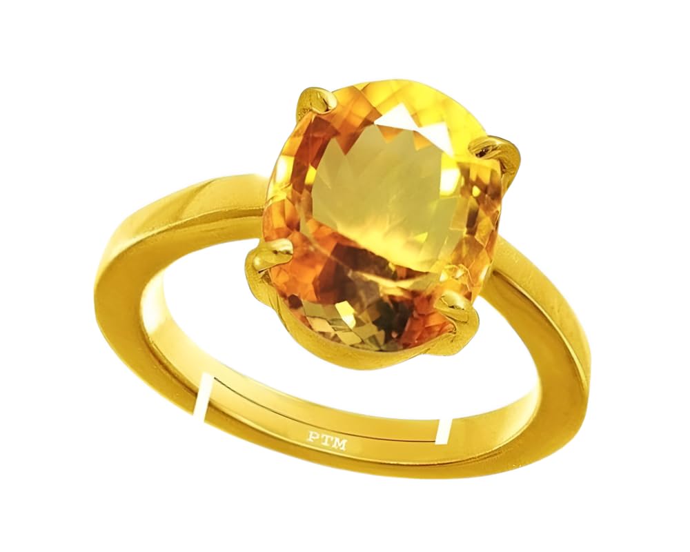 ptm Natural Citrine/Sunehla 3.25 Ratti to 10.25 Ratti or 3 Carat to 9.5 Carat Astrological Certified Gemstone Panchdhatu/5 Metals Gold Plated Adjustable Ring for Men & Women-picture-17
