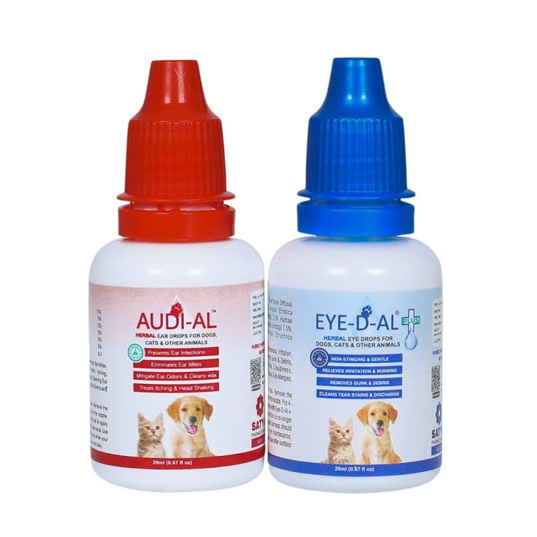 Audi Al and Eye-D-Al 2x20 ml - 100% Ayurvedi and Natural - No Side Effects - Ear Drops and ERye Drops for Cats and Dogs