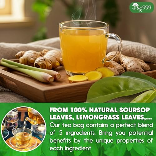 Image of TOG999, Premium Soursop Herbal Tea Bags | 60 Count | Loose Leaf Powder Blend with Soursop Leaves, Lemongrass, Ginger, Licorice Root & Orange Peel - Naturally Aromatic Herbal Tea. Vegan. Caffeine-Free (60 Bags Soursop Herbal Tea)