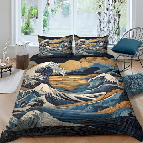 Housse de Couette 3D Effet Vagues Parure de Lit 140x200cm - 4
