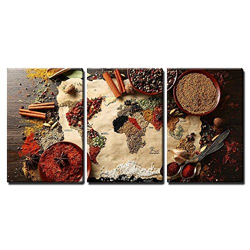 wall26 - World Map Made from Spices - Canvas Art Wall Art - 24x36x3 Panels