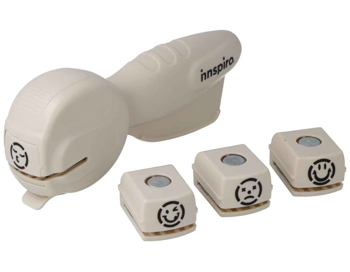 INNSPIRO Cassette Punch Die Cutter Set with 4 Emoticon Cartridges 16 mm, Punchers for Scrapbooking, DIY Crafts, Card Making