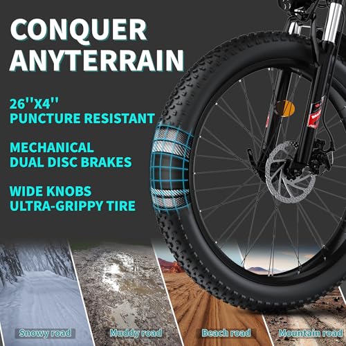 Electric Bike for Adults, 26″ Commuter Ebikes, 2000W Peak