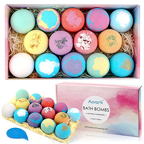 Bath Bombs, Aavark 14Pcs Bath Bombs Gift Set with Organic Natural Essential Oils, Sea Salt, Shea Butter to Moisturize Skin, Handmade Bubble Bath&Fizzy Spa, Best Gifts Idea for Women, Mom, Girls, Kids