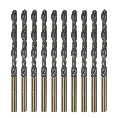 sourcing map 10pcs Jobber Drill Bits 4.2mm (1/6) Black Nitride & Gold Titanium Coated High Speed Steel (HSS) 4341 Twist Drill Bits for Stainless Steel Copper Aluminum Alloy Metal