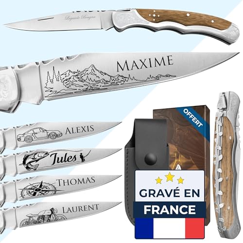 Couteau homme personnalisé - Marque laguiole gravé avec un prénom - Couteau pliant personnalisable - Cadeau Fête des pères - Idée cadeau pour homme, Papa...