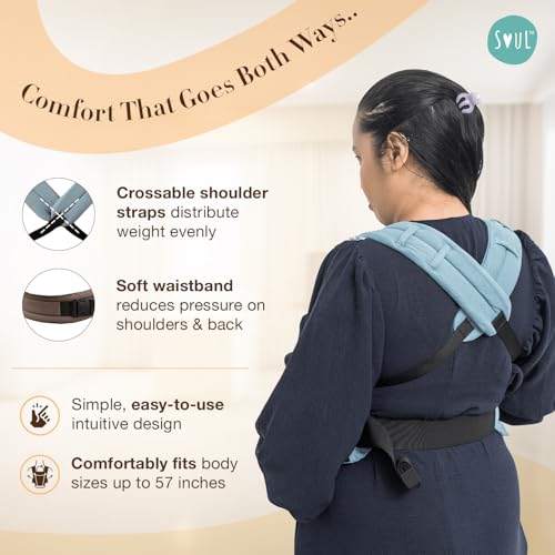 Image of Soulslings Tanu Baby Carrier Tide | Stretchy Baby Carrier for New Born & 0 to 1 Year Baby | Soft Cotton Belt with Ergonomic M Position | Adjustable Infant Carrier with Front & Hip Carry (3-10 Kgs)