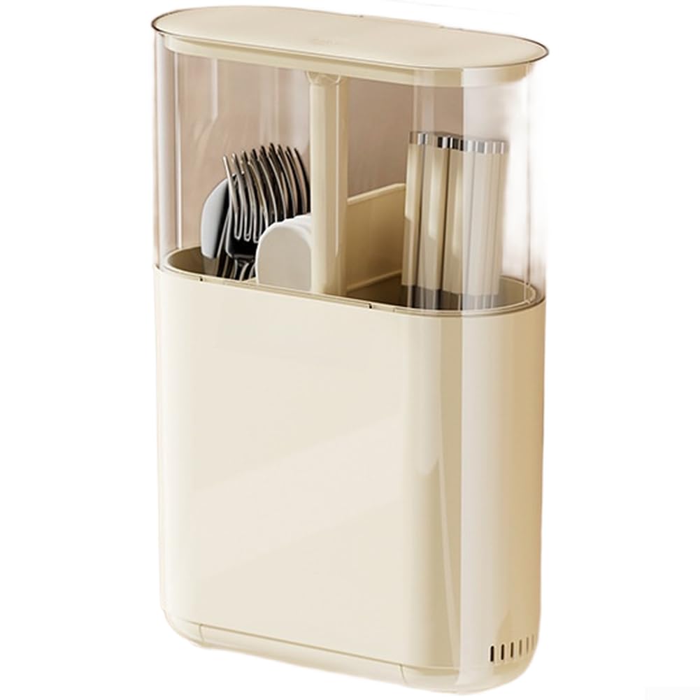 Support de baguettes mural avec couvercle à pression, boîte de rangement de cuisine drainable pour ustensiles, sans perçage, blanc