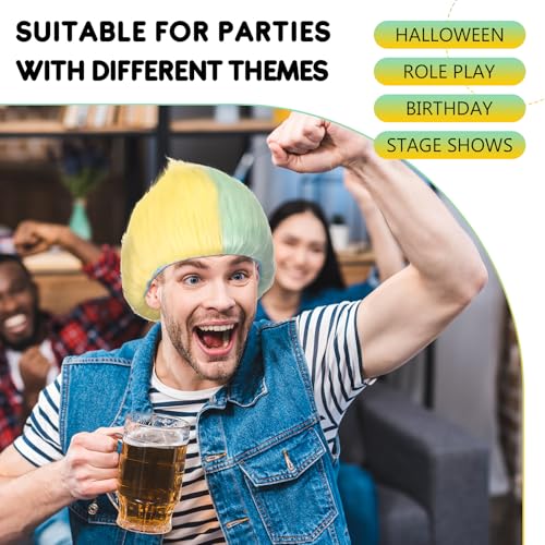 Image of Geyoga 1 Pcs Funny Wig Crazy Hair for Halloween Party,Green Yellow | Funny Colorful Wig Adults Use, Unisex Funky Hairband, Halloween Mardi Gras Cosplay Costume Party Accessories