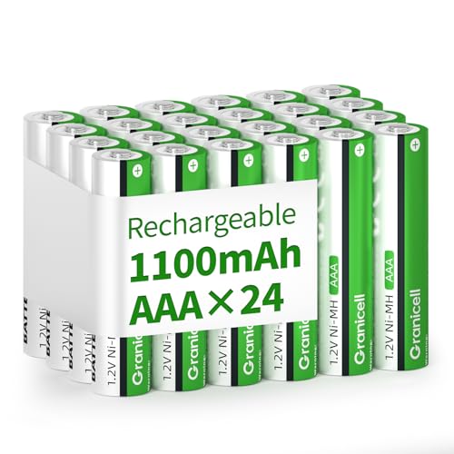 Granicell, Paquete de 24 Pilas Recargables AAA - 1100 mAh - Alta Capacidad - 1500 ciclos - 1,2 V NiMH - Baja autodescarga
