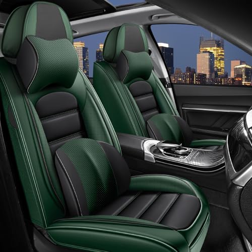 Image of Car Seat Cover for Chevy Chevrolet Trax 2024-2025, Nappa Leather Seat Covers Waterproof Seat Protectors Luxury Cushions (Black Green,5 Seats Luxury)