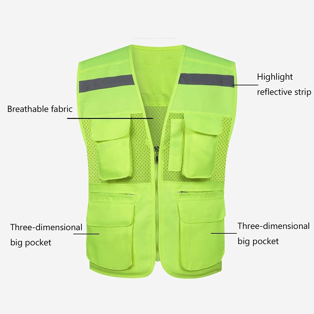 Chaleco Reflectante de Alta Visibilidad, Traje Reflectante, Chaleco de Seguridad Reflectante de Fibra de poliéster con Barra Plateada para Seguridad Nocturna, Chaqueta Reflectante (Azul XXL)