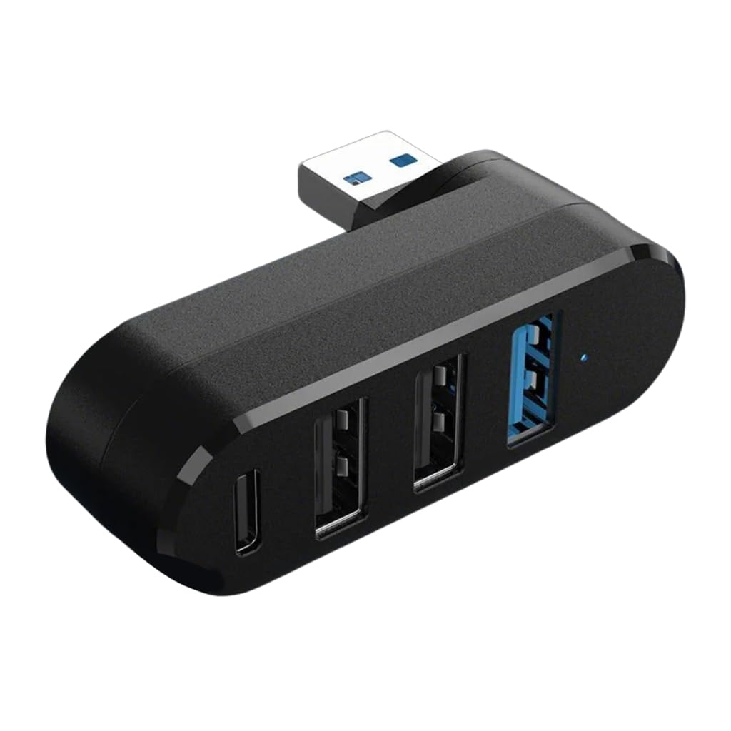 Elnwnnkc 4 Port USB3.0 Hubs 180° Degree Rotatable USB Splitter with 3 USB Port 1 USB C Powered Data Port USB Extender