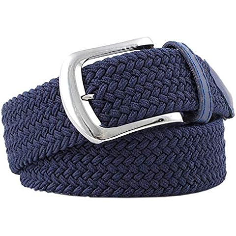 Bigood Womens All-match Stretch Belt Canvas Elastic Braided Woven Belts Navy Blue Cover