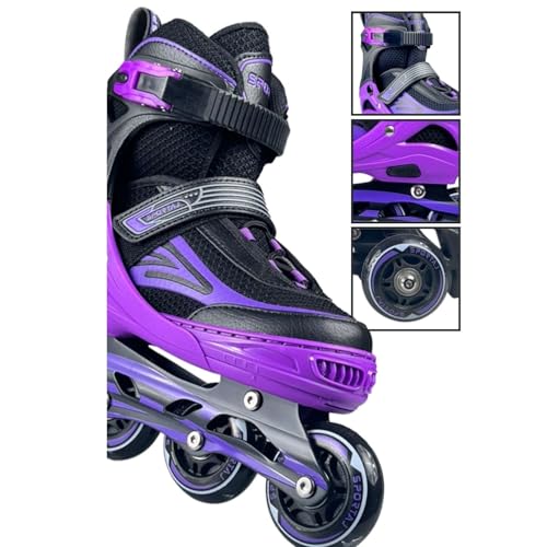 Sportaj Paten Premium TAJ-J1 Pro Paten Beyaz Led Işıklı Silikon Teker 3 in 1 Inline Çocuk Yetişkin Paten (Mor, 35-38)