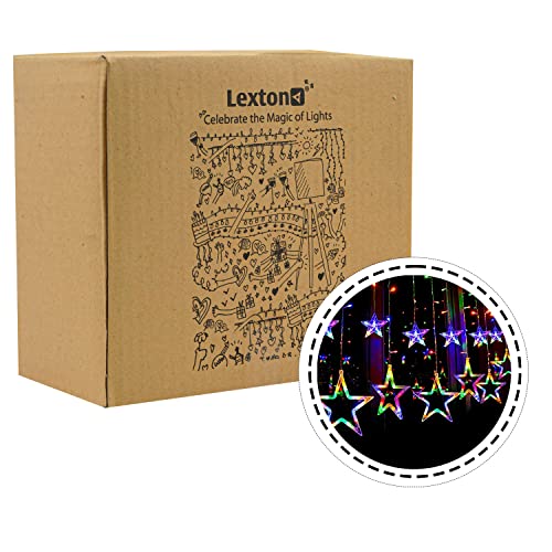 Image of Lexton 12 Stars 138 Led Curtain String Lights Window Curtain Lights with 8 Flashing Modes Decoration for Christmas, Wedding, Party, Home, Patio Lawn Multicolor (138 Led-Star, Pack of 1)