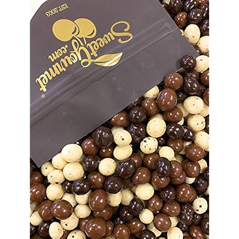 SweetGourmet Chocolate Covered Espresso Beans Blend | White Milk Dark Chocolate | 1 Pound Cover