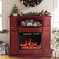 BOSSIN 43" Electric Fireplace with Mantel, 23 inch Electric Fireplace Insert, Freestanding TV Stand with Fireplace Heater,Wooden Surround Firebox Faux Log & Led Flames, Remote Control,750W/1500W Brown