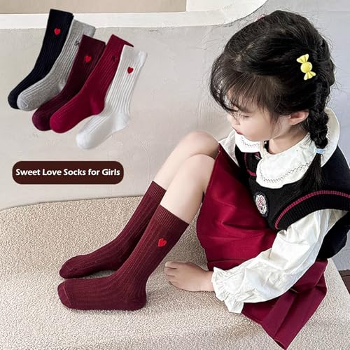 Socks for Girls Mid-Calf Love Bow Solid Crew Socks Ribbed Cuffs Novelty Girls Socks 5 Pairs4