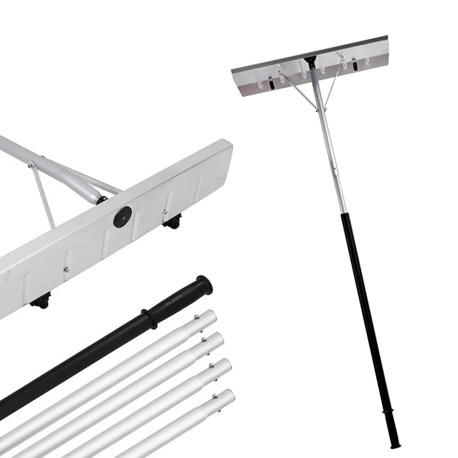 Râteau à neige pour toit, outil de déneigement extensible en aluminium avec roues, installation facile, connexion à bouton-poussoir à plusieurs étapes, parfait pour déneiger les toits