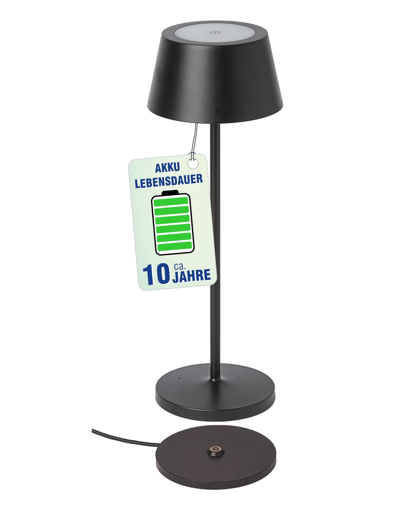 MAUL LED Akku Tischlampe MAULnina schwarz dimmbar kabellos IP54 | Warmweißes Ambientelicht, stufenlose Touch-Bedienung, flexibel aufstellbar, Kontakt-Ladestation, spritzwassergeschützt