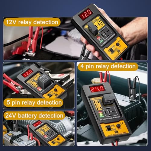 Image of STHIRA 12V /24V Car Battery Tester 4 /5-Pin Relay Tester with LED Indicator Battery Troubleshooting Device Battery Analyzer Universal Vehicle Battery Tester for Motorcycle, Car, Trucks, Boat, RV