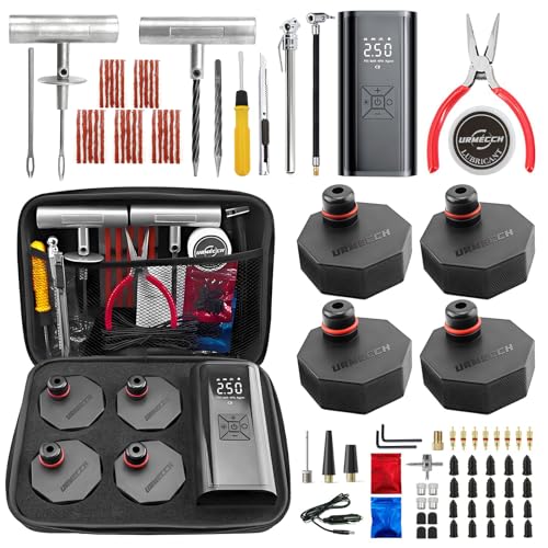 Image of 4PCS Lifting Jack Pads with Tire Repair Kit & Digital Tire Inflator Pump Air Compressor - Rubber Floor Jack Pucks Adapter Compatible with Ford Mustang Mach-E, Heavy Duty Car Tire Puncture Repair Tool