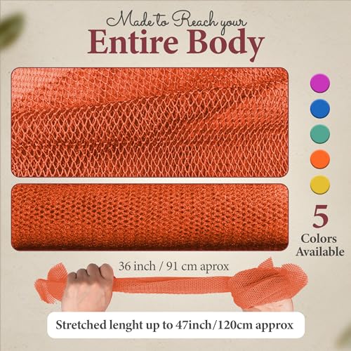 Authentischer afrikanischer Netzschwamm aus Ghana mit Aufhängeschnur Langer Peelingschwamm für Körper und Rücken Duschschwamm Ideal für die tägliche Körperpflege (Orange)