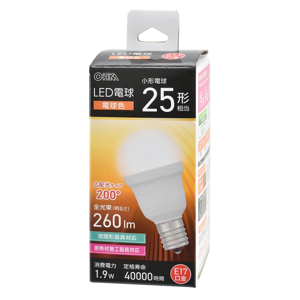 オーム(OHM)オーム電機 LED電球小形 E17 25形相当 電球色 LDA2…