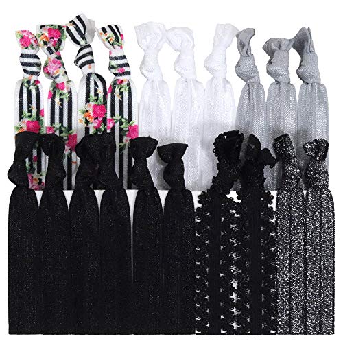 Hair Ties" Floral Lace" - 20 Ponytail Holders No Crease Elastic Stretchy Creaseless Knotted Ribbon Elastics - by Kenz Laurenz