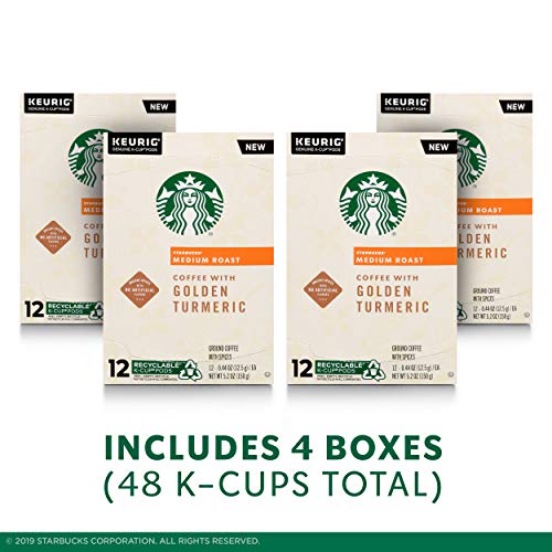 Image of Starbucks Medium Roast K-Cup Coffee Pods with Golden Turmeric - for Keurig Brewers - 4 boxes (48 pods total)