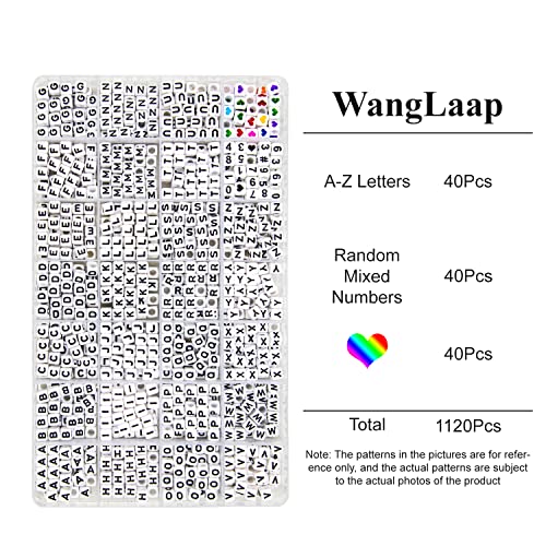 1120Pcs Square Acrylic 6x6mm Alphabet A-Z Letters Beads with Numbers Colorful Hearts Cube Beads for Phone Lanyard Bracelets Necklaces(White-1120-Organized)2