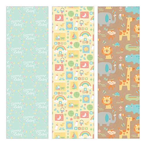 Pack of 3 Rolls of Baby Shower Wrapping Paper 3 Different Gift Wrap