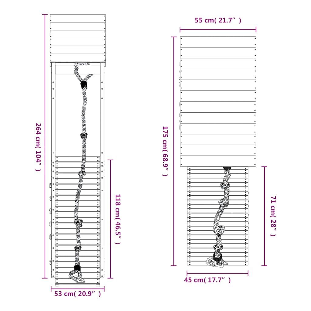 Torre da gioco con parete da arrampicata in legno di pino impregnato, piedistallo da 90 cm, box da arrampicata con sabbiera, corda e scala, per giardino, cortile e terrazza, per bambini da 3 a