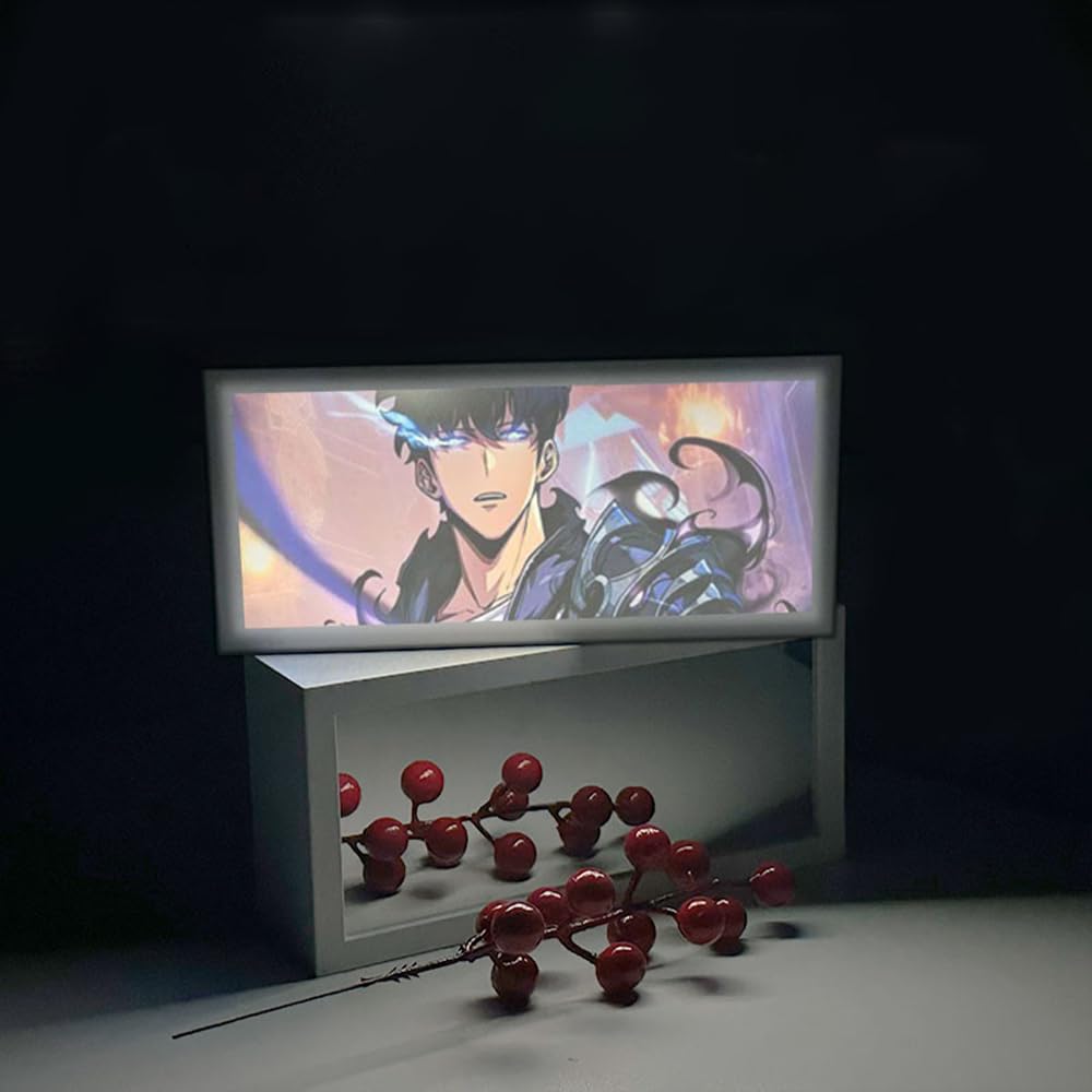Zhongkaihua Sung Jin Woo Anime Night Light Box Mirror Light Painting Table Lamp Bedroom Desktop Decoration Anime Ornaments Gift for Fans