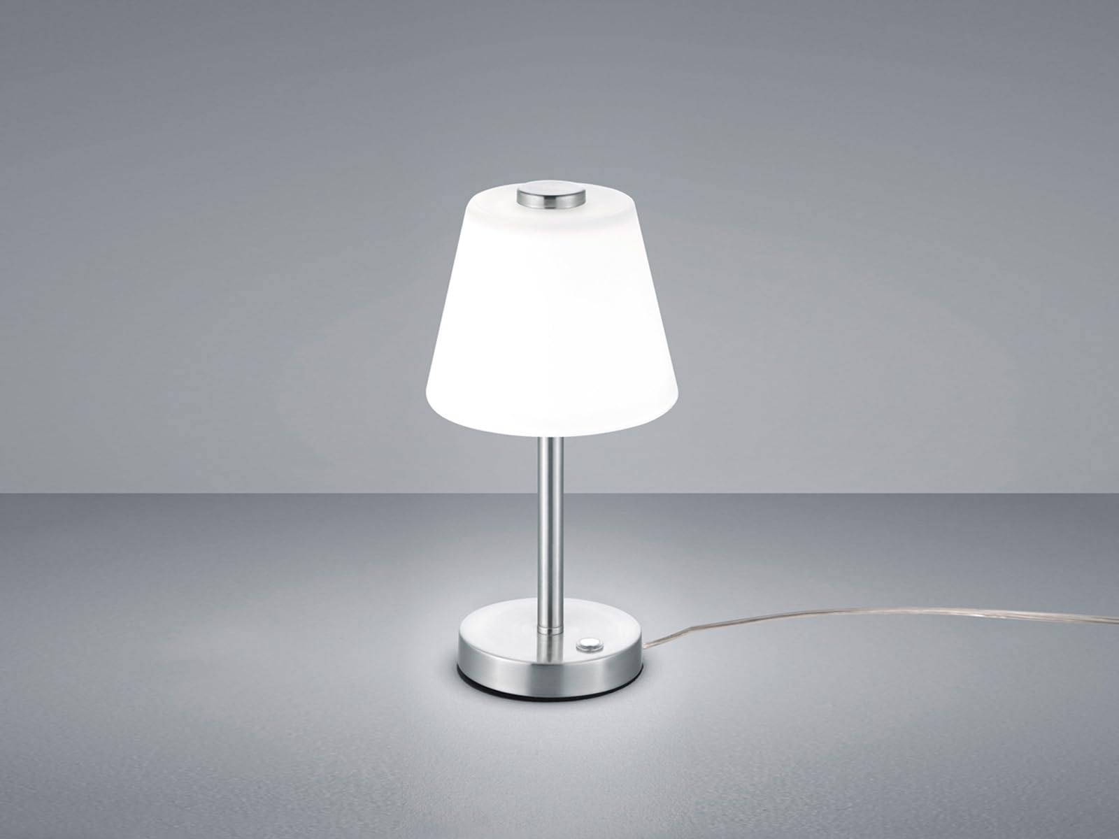 Trio Leuchten – Lampada da tavolo, Metallo/Vetro ombrello, integrato, 4 W, cromato, 15 x 15 x 29 cm