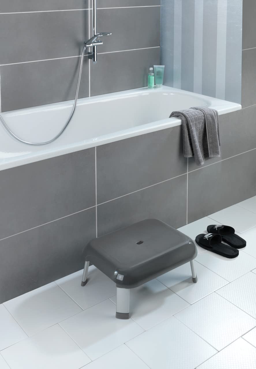 WENKO Marchepied salle de bains Secura Premium - Escabeau, capacité de charge atteignant 130 kg, Polypropylène, 46.5 x 20 x 36 cm, Anthracite