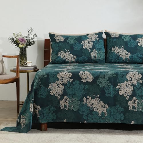 Image of Bedsheet Set | GOTS Certified 100% Organic Cotton Percale | 200 TC | Breathable & Skin-Friendly (King, Hydrangea)