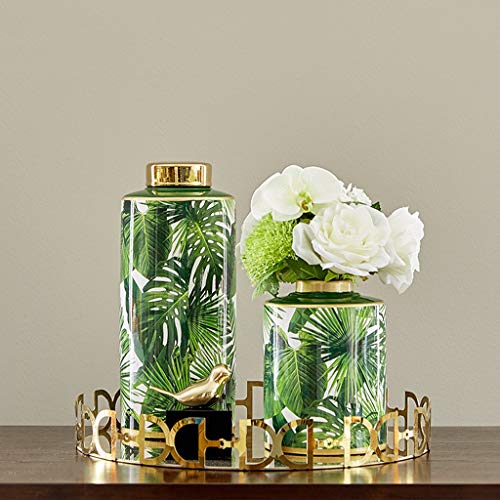 Bloempot-ChangSQ Villa Vazen, Leisure Table Counter Vazen Green Keramiek Printing Vazen Europese decoratieve Vazen Turtle Leaf tulpenvaas, 13 * 13 * 29cm Decoratieve ornamenten - Afbeelding 5