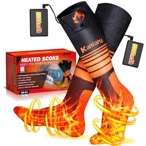 Heated Socks for Men & Women, 5000mAh Upgraded Rechargeable Heated Socks with 360° Heating, 4 Heat...