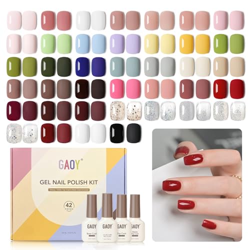 GAOY 42 Pcs Gel Nail Polish Kit, Brown Glitter Burgundy Red Color...