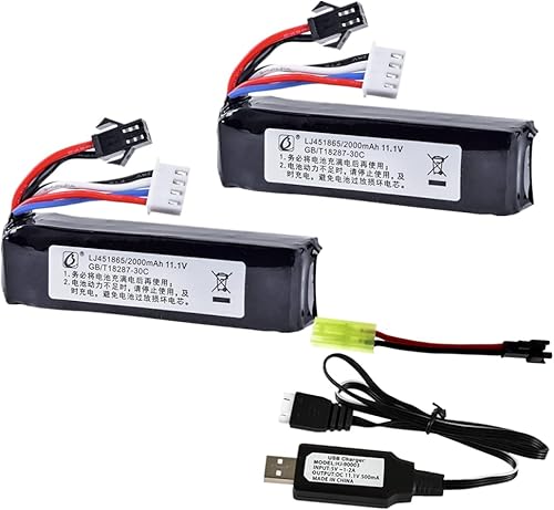 2 unids 11.1V 2000mAh 451865 pistola suave juguete recargable Li-ion Baterías SM-2P enchufe con un cable de carga USB para algunos juguetes de