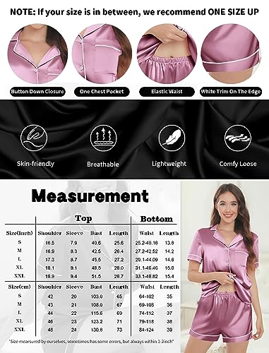 Image of Silk Pajamas for Women Satin Womens PJ Set 2 Piece Short Lounge Set Summer Sleepwear Notch Collar Button-Down Pjs