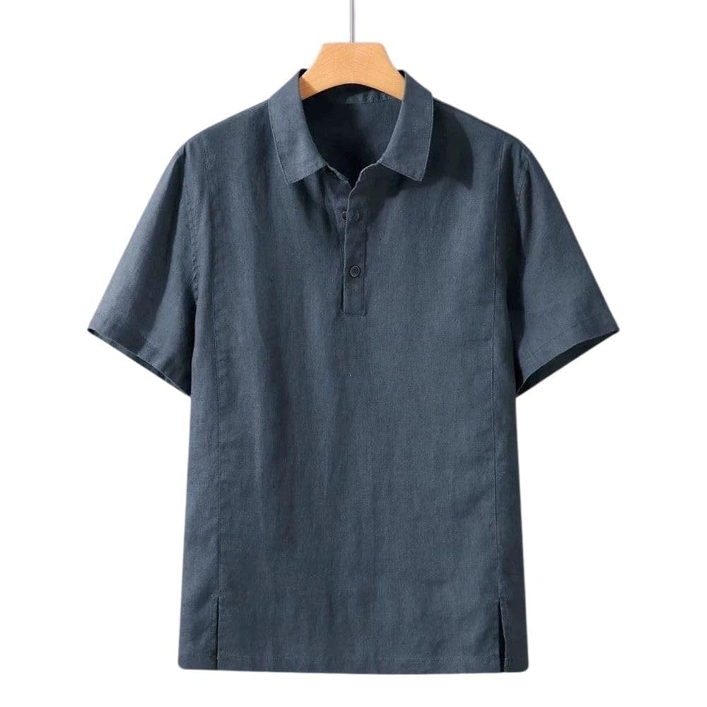 Polo de manga corta para hombre, estilo chino, mezcla de lino, ajuste holgado, duradero, para oficina, viajes, uso diario