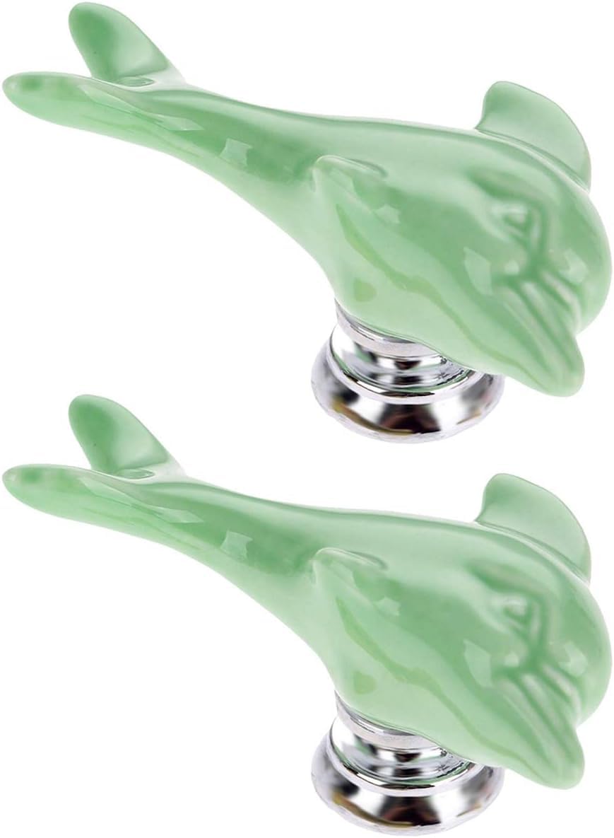QZHAXITYT Ceramic Cabinet Knobs Pulls Ceramic Drawer Knobs Dolphin Ceramic Knobs, Multicolor, 61x28x28mm, 2pcs, for Cabinets and Furniture(Green)
