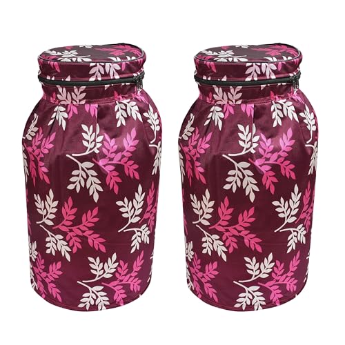 Image of Woah Cotton DustProof and Dustproof LPG Gas Cylinder Cover| Top Design Stain| Dust| DustProof PVC LPG Gas Cylinder Cover, Polyester Gas Tank Cover Fits StandardG (Pack of 2, Purple Leaf)